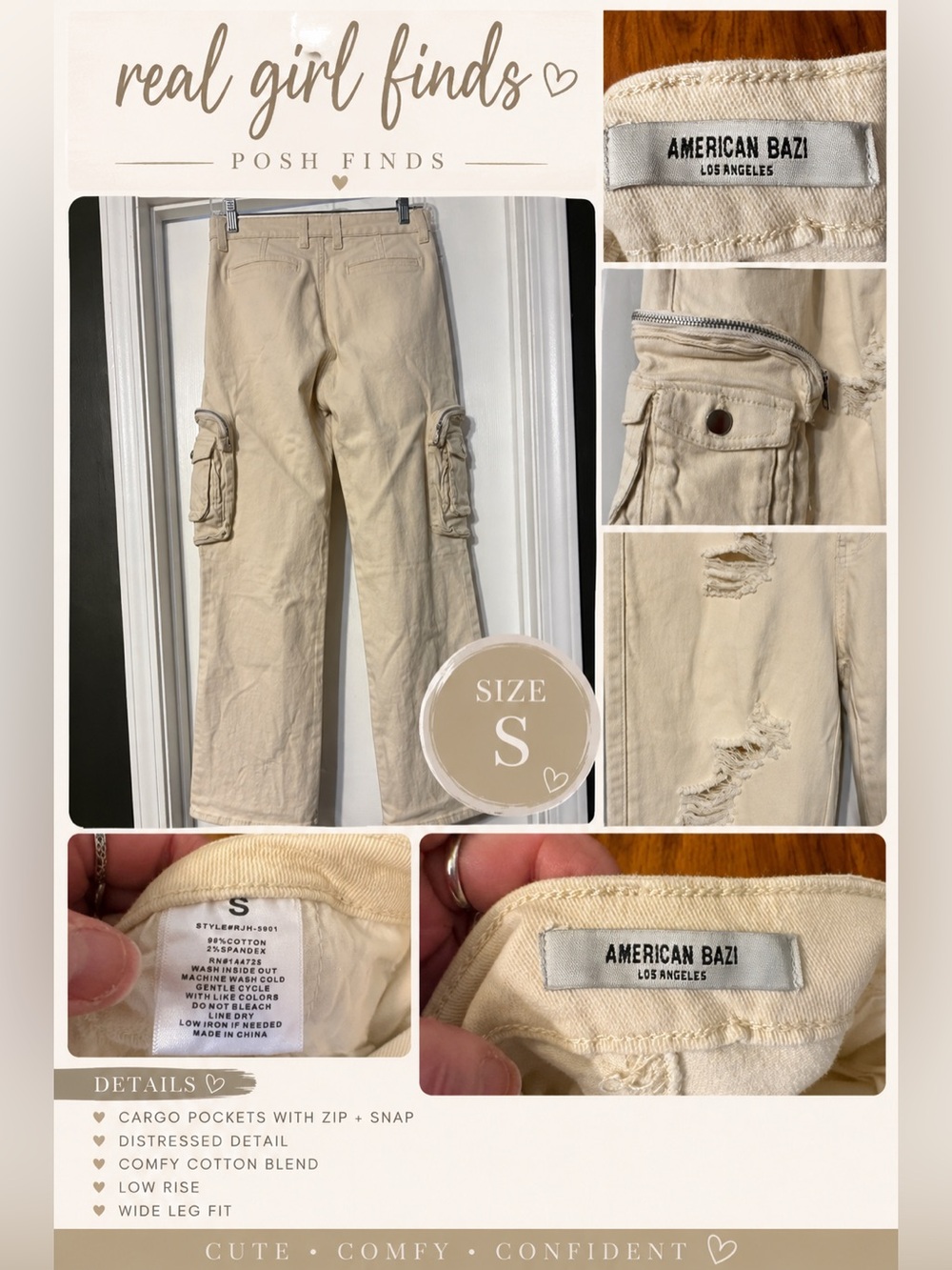 American Bazi Cream Utility Cargo Pants